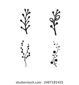 Elementos florales dibujados a mano conjunto Vector