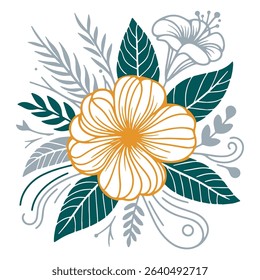 hand drawn floral elements in sketch style.modern artwork for fabric and fashion use.botanical drawing for digital prints and wedding cards

