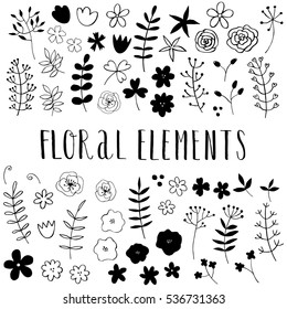 Hand drawn floral elements. Vector set.