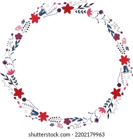 Hand drawn floral elements wreath isolated on white background. For cards, invitations, save the date cards