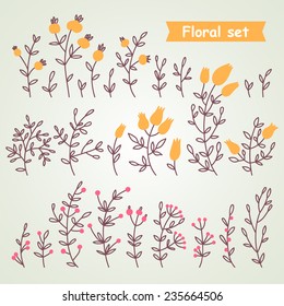 Hand drawn floral elements.Floral set.Vector illustration.