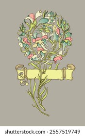 Hand drawn floral engraving background