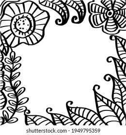 

Hand Drawn Floral Frame black and white.