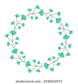 Hand drawn floral frame with blue flowers and empty place for text. Spring minimalist Wreath with copy space. Flat summer decoration elements for invitation cards posters.