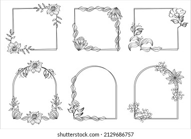 Hand drawn floral frame collection. Hand drawn wedding ornaments collection. Various hand drawn floral geometric frames 