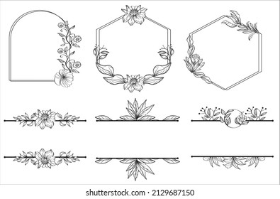 Hand drawn floral frame collection. Hand drawn wedding ornaments collection. Various hand drawn floral geometric frames 