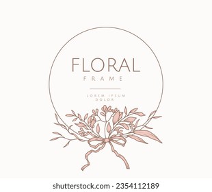 Marco floral dibujado a mano. Elegante corona vintage. Ilustración vectorial, elementos de decoración botánica para logotipo, etiqueta, identidad corporativa, marca, invitación a boda, tarjeta de saludo, guardar la fecha