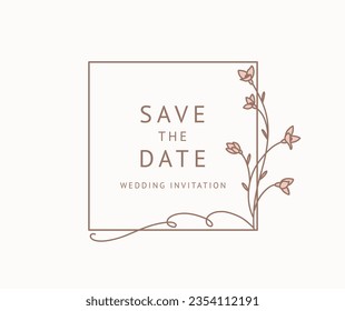 Marco floral dibujado a mano. Elegante corona vintage. Ilustración vectorial, elementos de decoración botánica para logotipo, etiqueta, identidad corporativa, marca, invitación a boda, tarjeta de saludo, guardar la fecha