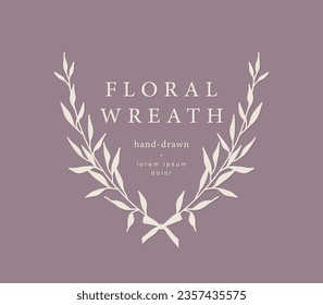 Hand drawn floral frame. Elegant laurel wreaths. Vector illustration, botanical decor elements for logo, label, corporate identity, branding, wedding invitation, greeting card, save the date