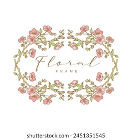 Marco floral dibujado a mano. Elegante corona de flores vintage. elemento de decoración botánica de Vector Guardar para etiqueta, identidad corporativa, marca, invitación de boda, tarjeta de felicitación,