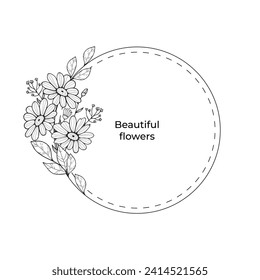 Hand drawn floral frame with flowers, branch and leaves. Elegant logo template. Vector illustration for labels, branding business identity, wedding invitation