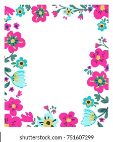 Hand drawn floral frame, flowers vector illustration