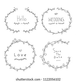 Hand drawn floral frame Isolated on white background. Floral wreath wedding invitation, greeting card design, banner and printing template. Vector illustration. 