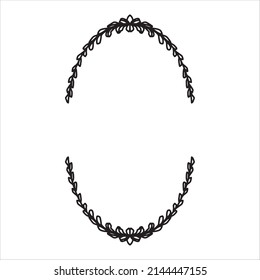 Hand drawn floral frame isolated on white background, vector. Oval frames of leaves. Doodle style.