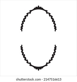 Hand drawn floral frame isolated on white background, vector. Oval frames of leaves. Doodle style.