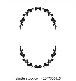 Hand drawn floral frame isolated on white background, vector. Oval frames of leaves. Doodle style.