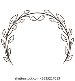 Hand drawn floral frame with leaves, wreath floral line art for wedding invitation and label.