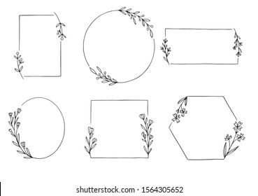 hand drawn floral frame logo wedding frame invitation card template 