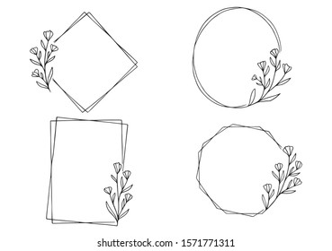 hand drawn floral frame logo wedding frame invitation card template 