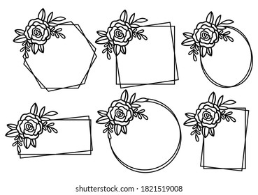 hand drawn floral frame logo wedding frame invitation card template 
