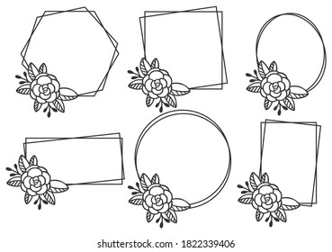 hand drawn floral frame logo wedding frame invitation card template 