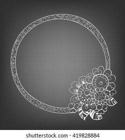 Hand drawn floral frame made of various flowers and leaves. Template design with space for text.