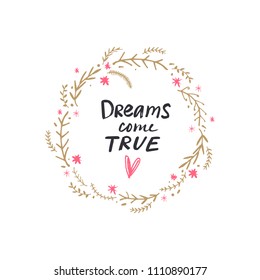 Hand drawn floral frame template, text, lettering. Vector, clipart, isolated details. Editable elements.