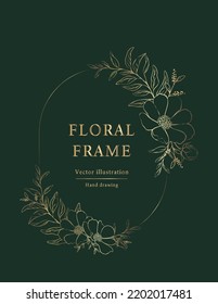 Handgezeichneter Blumenrahmen.  Weiße Linien botanische Krümmer und Trenner mit Verzweigung Vektorgrafik.  Elegantes Hochzeitskraut, elegante Blätter zur Einladung speichern Sie die Dattelkarte.