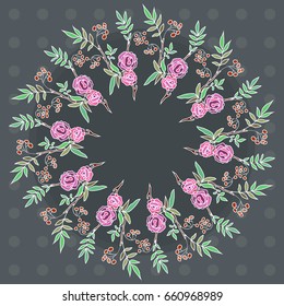 Hand drawn floral frame, wreath and laurel. Vintage vector clip art for wedding, holiday and greeting cards, web, print scrap booking design and other
