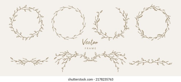 Hand drawn floral frames and divider. Elegant logo template. Vector illustration vintage decorative elements for label, branding business identity, wedding invitation, greeting card