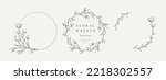 Hand drawn floral frames with flowers, branch and leaves. Wreath. Elegant logo template. Vector illustration for labels, branding business identity, wedding invitation