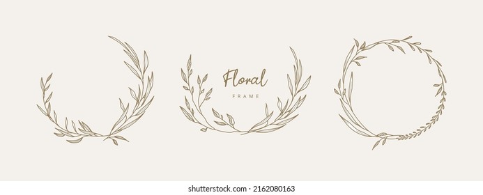 Hand drawn floral frames with flowers,  branch and leaves. Elegant logo template. Vector illustration for labels, 
branding business identity, wedding invitation