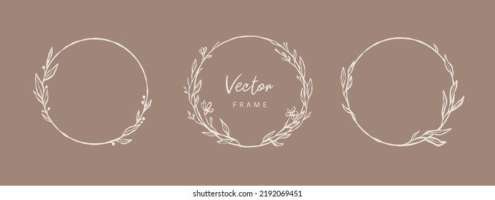 Hand drawn floral frames with flowers, branch and leaves. Wreath. Elegant logo template. Vector illustration for labels, branding business identity, wedding invitation