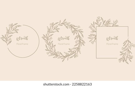 Hand drawn floral frames with flowers, branch and leaves. Elegant logo template. Vector illustration for labels, branding business identity, wedding invitation