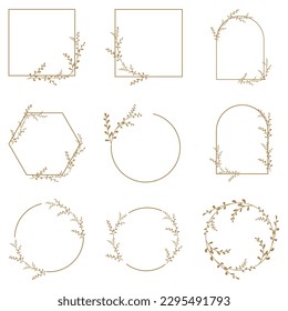 Hand drawn floral frames with flowers, branch and leaves. Wreath. Elegant logo template. Vector illustration for labels, branding business identity, wedding invitation