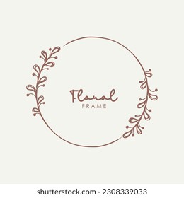 Hand drawn floral frames with flowers, branch and leaves. Vector illustration for labels, branding business identity, wedding invitation