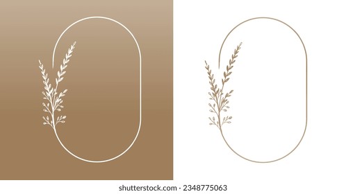 Hand drawn floral frames with flowers, branch and leaves. Wreath. Elegant logo template. Vector illustration for labels, branding business identity, wedding invitation