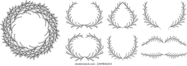 Hand drawn floral frames with flowers, branch and leaves. Elegant logo template. Vector illustration for labels, branding business identity, wedding invitation