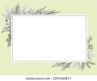 Hand drawn floral frames with flowers, branch and leaves. Wreath. Elegant logo template. Vector illustration for labels, branding business identity, wedding invitation