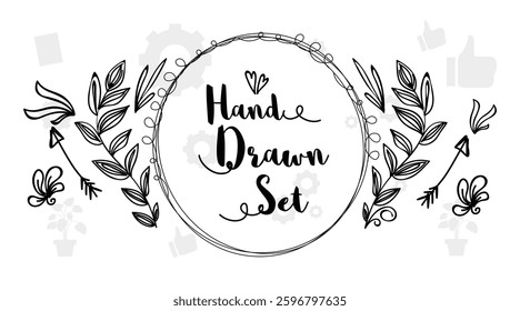 Hand drawn floral frames with flowers, branch and leaves. Wreath. Elegant logo template. Vector illustration for labels, branding business identity, wedding invitation