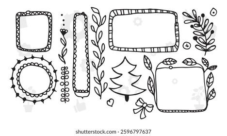 Hand drawn floral frames with flowers, branch and leaves. Wreath. Elegant logo template. Vector illustration for labels, branding business identity, wedding invitation