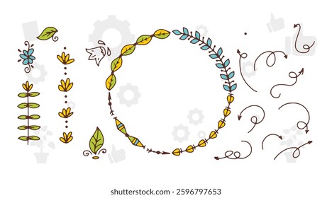 Hand drawn floral frames with flowers, branch and leaves. Wreath. Elegant logo template. Vector illustration for labels, branding business identity, wedding invitation