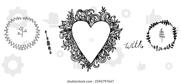 Hand drawn floral frames with flowers, branch and leaves. Wreath. Elegant logo template. Vector illustration for labels, branding business identity, wedding invitation