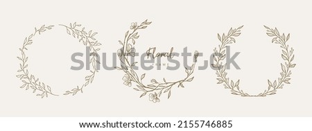 Hand drawn floral frames with flowers,  branch and leaves. Elegant logo template. Vector illustration for labels, 
branding business identity, wedding invitation Сток-фото © 