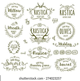 Hand Drawn floral frames in rustic style for any occasion, vector illustration.