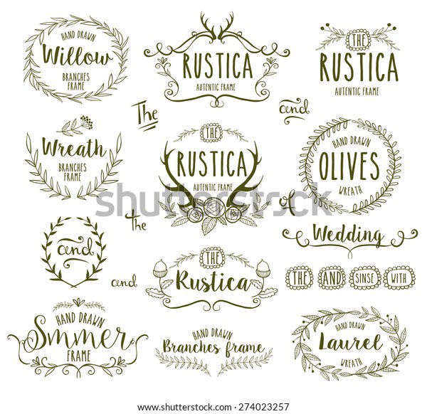 Hand Drawn floral frames in rustic style\
for any occasion, vector\
illustration.