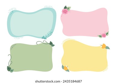 Hand drawn floral frames. Simple doodle templates with empty space. Vector illustration