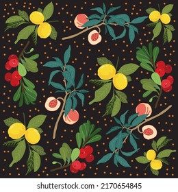 hand drawn floral and fruit background free vector
