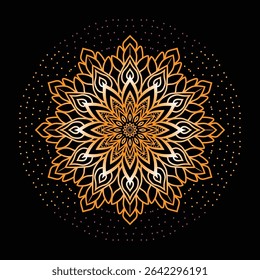 Hand Drawn Floral Gold Colored Mandala. Modern and Minimalist Mandala with Bright Colors. Geometric Circle Design Element for Invitation and Greeting Cards and block colar background