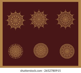 Hand Drawn Floral Gold Colored Mandala. Modern and Minimalist Mandala with Bright Colors. Geometric Circle Design Element for Invitation and Greeting Cards.